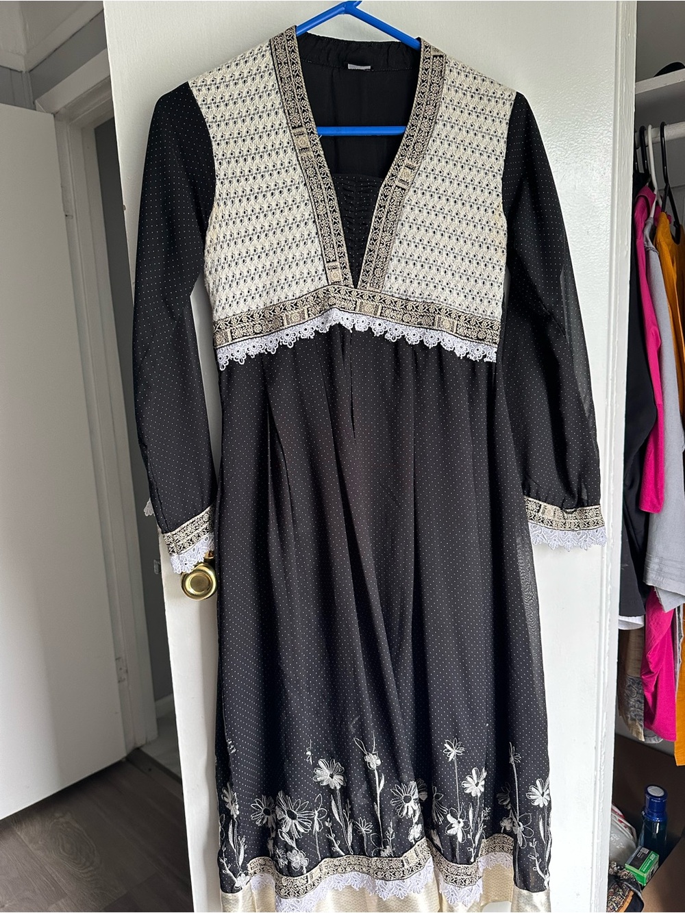 Pakistani Black and Cream Embroidered dress